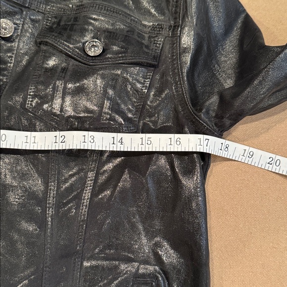 7 For All Mankind Coated Black Denim Trucker Jacket - Picture 9 of 14